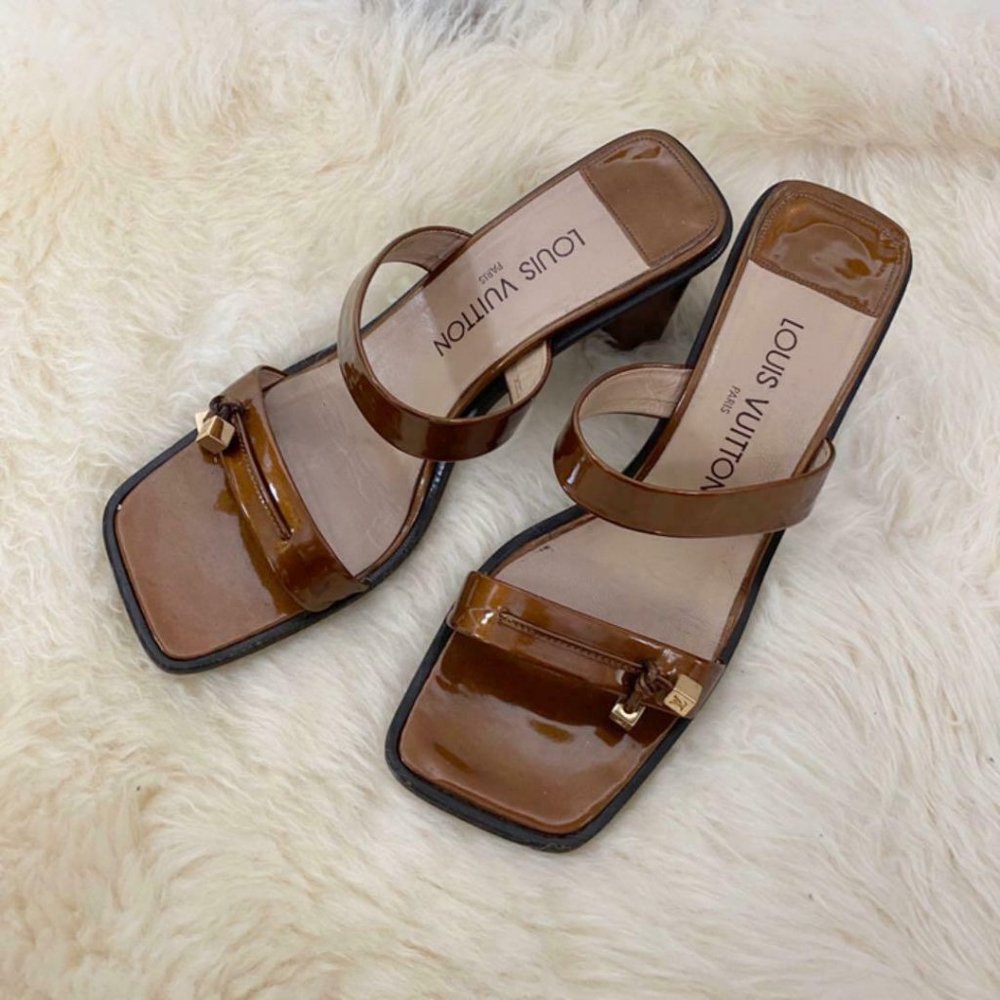Louis Vuitton Patent Leather LV Block Slide Bronze